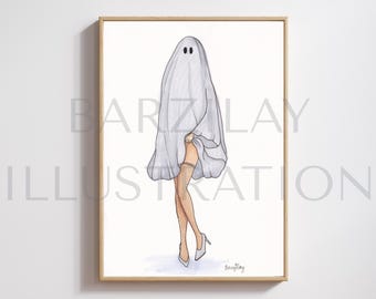 Fantasma coqueto (impresión de ilustración de moda de Halloween)