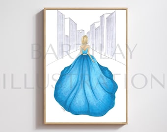 City Girl in a Gown Fashion Illustration Art Print