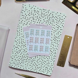 Pastel trolley cart stickers, mint, pink. Functional decor for planners, journals. Perfect for stationery lovers!