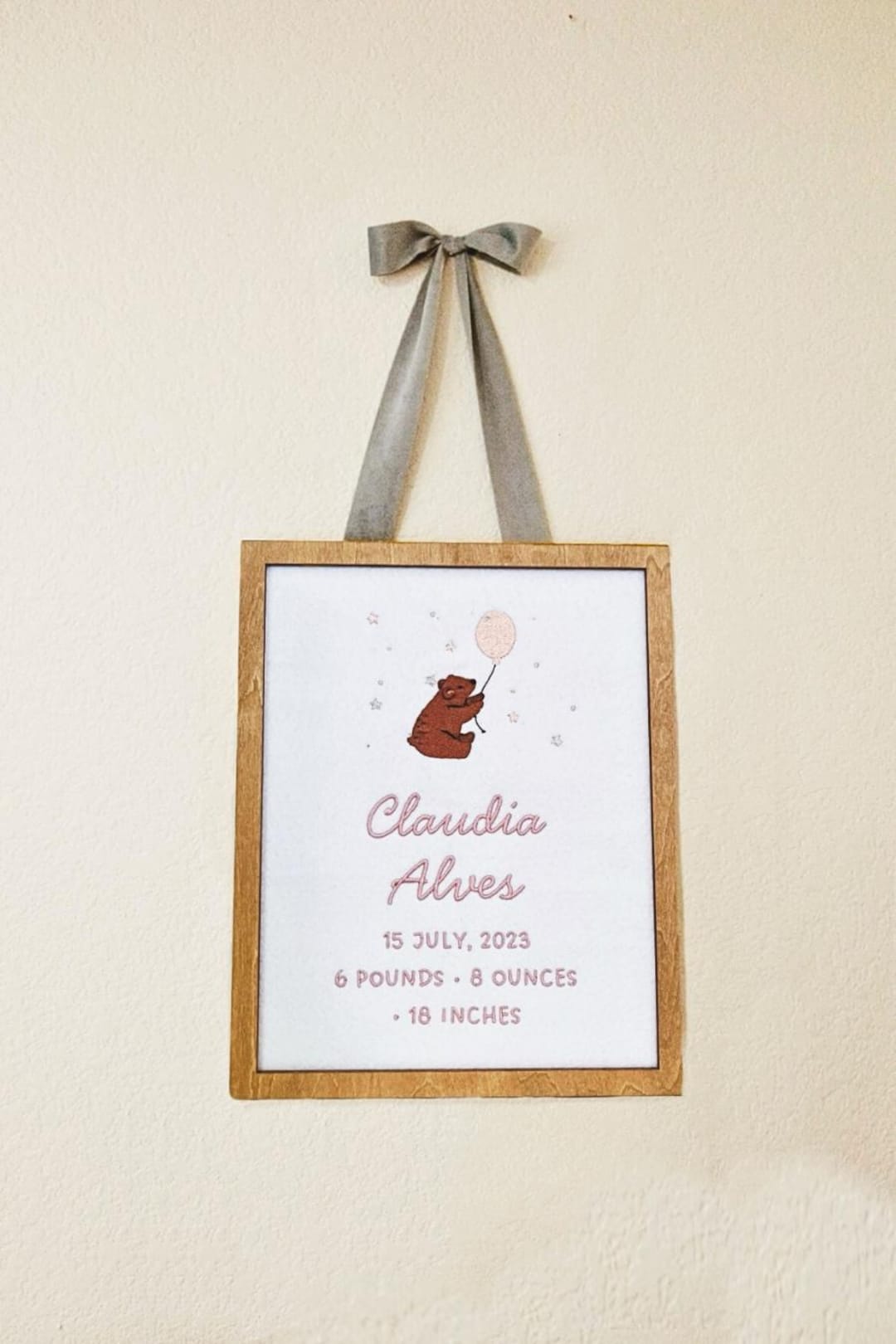 Custom Baby Birth Embroidered Wall Art – Personalized Name, Date ...