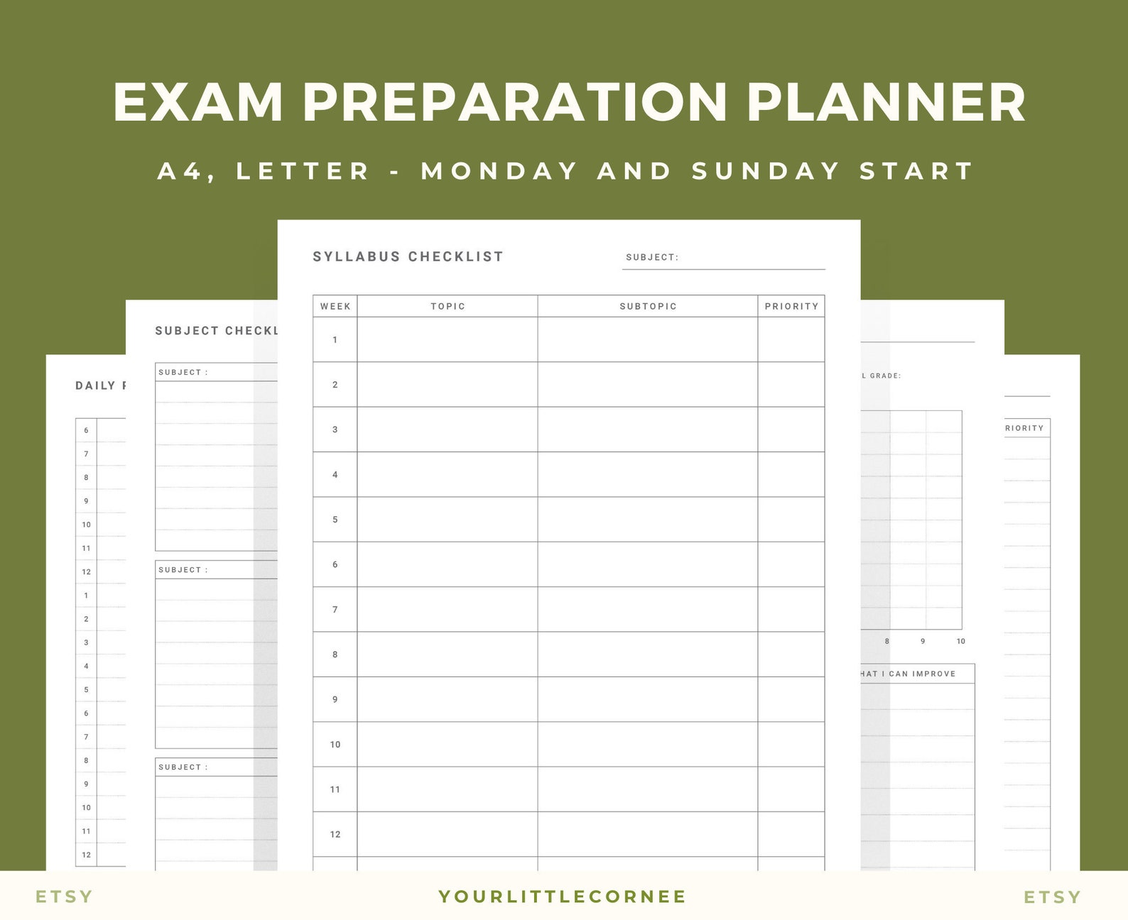 Exam Preparation Planner Student Exam Prep Kit College Etsy