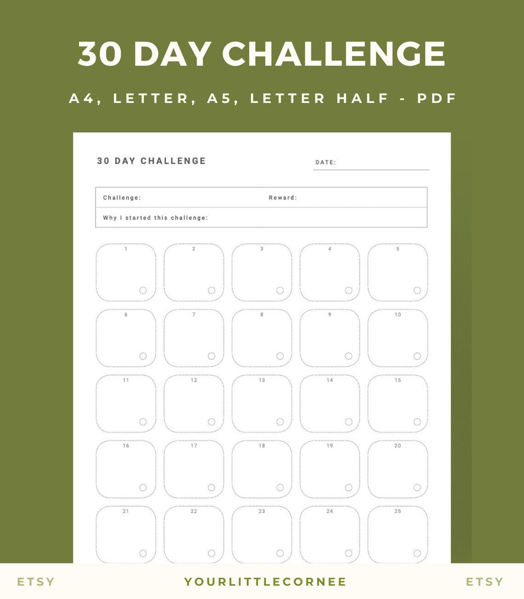 30 Day Challenge Printable | Habit Tracker Printable | Planner Insert ...