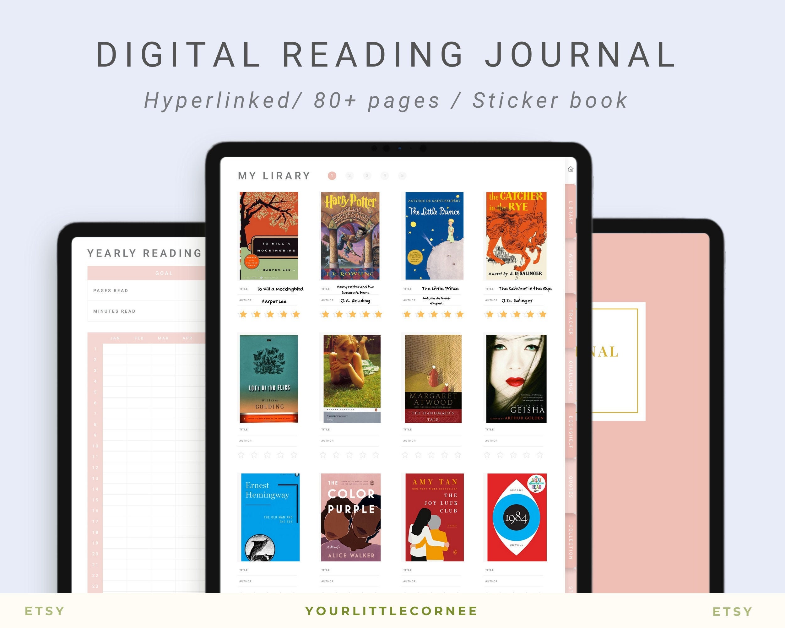 Book Review Reading Tracker Digital Reading Journal Digital planner Goodnotes Journal Reading Log Digital Reading Planner Book Shelf