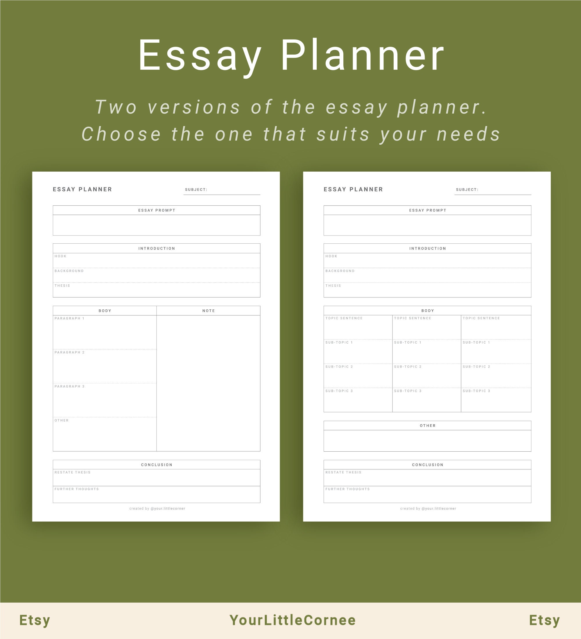 Essay Planner Printable Pack Essay Writing Template College Etsy UK