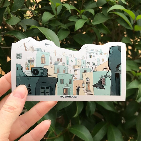 Le village de l’île grecque, Sticker Art, Illustration ethnique