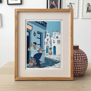 Village grec dans les Cyclades, Tirage d'art, Giclée d'art, Kafeneio traditionnel