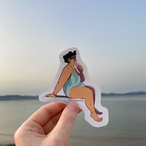 Naklejka femme mangeant une glace - Ilustracje - été
