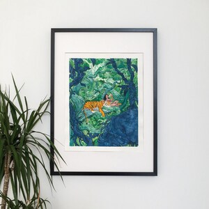 Jungle & Tiger Art Print, Fine Art Giclee, Nature Illustration