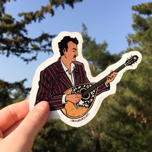 Pegatina de músico de bouzouki, ilustración artística, cultura griega