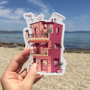 Het Griekse gebouw, Stickerkunst, Cartoonillustratie