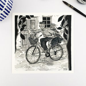 Para sur rowerów Art Print, Fine Art Giclée, ilustracja grecque