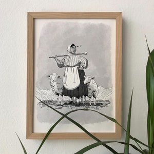 La pastora y sus ovejas, Lámina artística, Tradición del mundo
