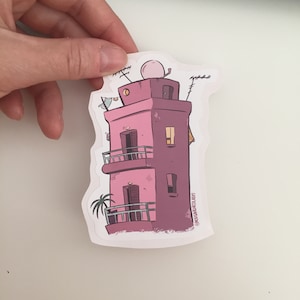 El edificio Sunset-le rose, autocollant de arte, estilo grec