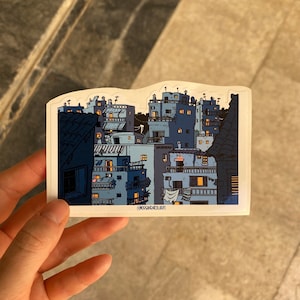 Naklejka Ateny Miasto Nocą, Ilustracja Sztuka, Krajobraz Miejski