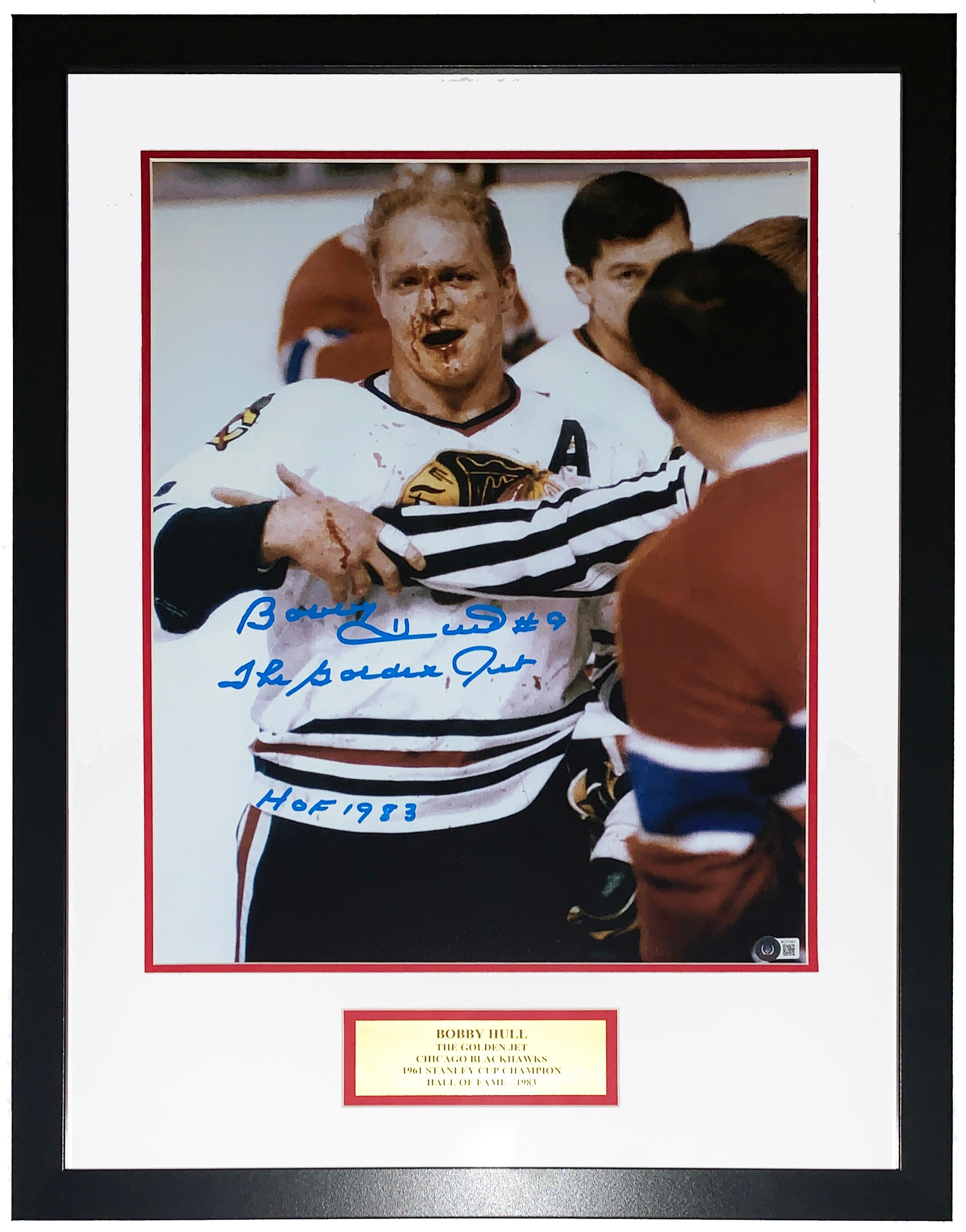 Framed Signed Inscribed Bobby Hull Chicago Blackhawks 11X14 Photo Jsa