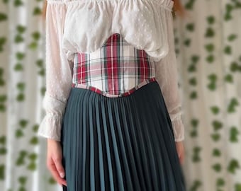 Onderbustcorset, corsetgordel, geruite vintage stijl, alternatieve mode, maat S 36