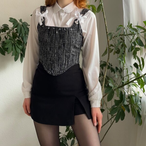 handmade Corset-Top im business casual stil aus schwarzem Twillstoff