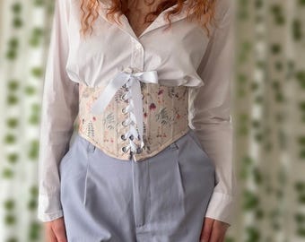 Korsetriem | Onderbustkorset | Bloemenpatroon in vintage stijl | Handgemaakt | Maat S 36