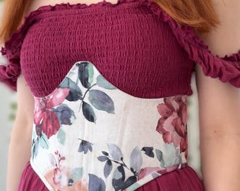 Korsetriem | Onderbustkorset | Bloemenpatroon | Vintage stijl | Maat S 36 | Cottagecore Renfaire