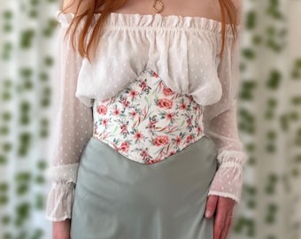 Korsetriem | Onderbustkorset | Bloemenpatroon | Vintage stijl | Maat S 36 | Cottagecore Renfaire