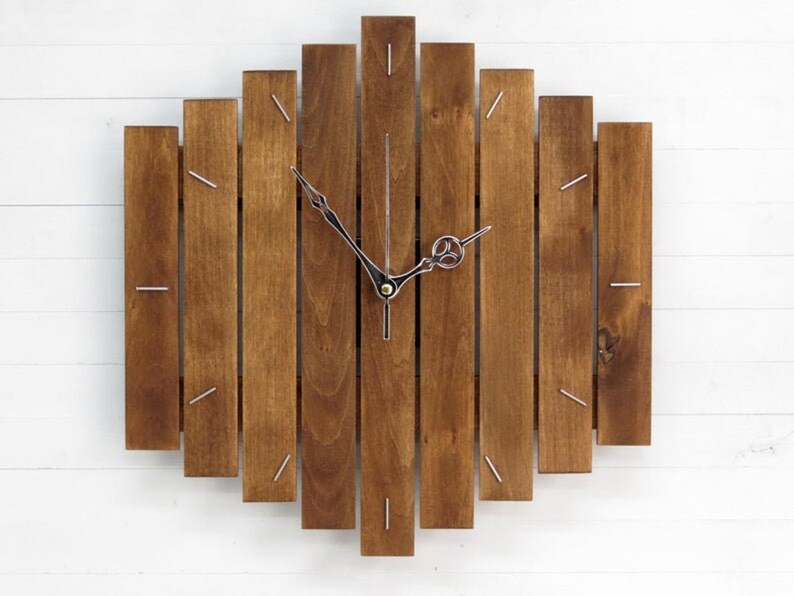 WoodenLake Butcher Block Clock Handmade Wooden Wall Clock Etsy
