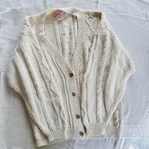 VTG California Sweater LARGE Cardigan Hand knit In Peru 100% Cotton READ
