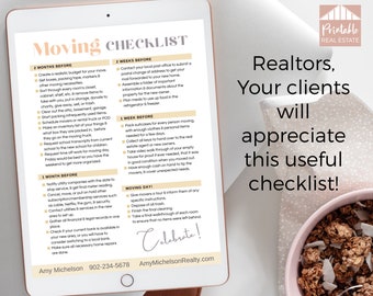 Real Estate Moving Checklist PrintableTemplate, Realtor Moving Guide, Moving Planner, Real Estate Marketing Flyer, Moving to-do List SPF015