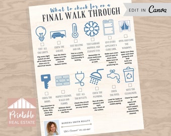 Buyer Final Walk Through Checklist, Real Estate Home Feature Checklist, Printable Canva Template Instant Download Realtor Marketing SPF010