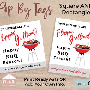 Pop By Tags for Summer Grilling, Real Estate Gift Tag, BBQ Pop By, Pop By Tags Realtors, Summer Pop By Gift Tags, Realtor Marketing PBS011