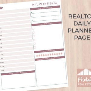 Real Estate Daily Planner, Realtor Planner Real Estate Planning, Real Estate Planner Printable, Real Estate Agent Day Planner Page SPP010
