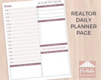 Real Estate Daily Planner, Realtor Planner Real Estate Planning, Real Estate Planner Printable, Real Estate Agent Day Planner Page SPP010