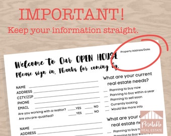 Real Estate Open House Sign In Sheet, Realtor Flyers Real Estate Open House Template Editable Instant Download,  Realtor Marketing  SPF013