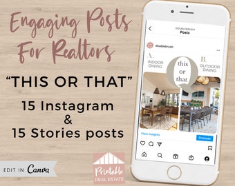 Social Media Canva Templates, Real Estate Marketing This or That Quiz Game, Real Estate 15 Instagram & 15 Stories Realtor Marketing IGP010