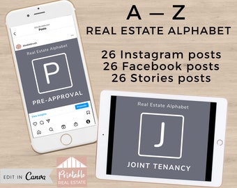 Social Media Real Estate Templates, Real Estate Terms Instagram, Facebook, Stories, Real Estate Definition Alphabet Realtor Template IGP012