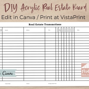 DIY Acrylic Real Estate Pipeline Transaction Board, Editable Canva Template Medium & Large Size, Custom Clear Acrylic Realtor Board SPF023