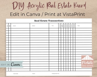 DIY Acrylic Real Estate Pipeline Transaction Board, Editable Canva Template Medium & Large Size, Custom Clear Acrylic Realtor Board SPF023
