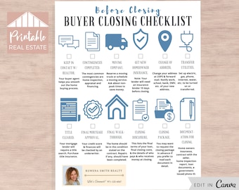 Real Estate Home Buyer Closing Checklist, Real Estate Buyer's Management Checklist, Real Estate Marketing Editable Canva Template SPF021