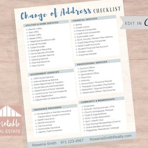 Real Estate Change of Address Checklist Canva Template, Real Estate Marketing Flyer, Realtor for Buyer Seller Moving Address Change SPF022