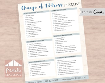 Real Estate Change of Address Checklist Canva Template, Real Estate Marketing Flyer, Realtor for Buyer Seller Moving Address Change SPF022