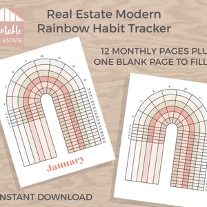 Descarga del rastreador de hábitos imprimible del planificador inmobiliario, recargas del planificador del arco iris de páginas del planificador de agentes inmobiliarios, inserciones mensuales del planificador de hábitos MPP011