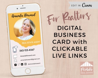 Real Estate Digital Business Card with CLICKABLE Live Links! Editable Modern Real Estate Business Card Canva Template, Realtor Card DBC011