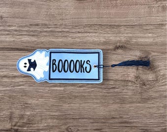 Halloween Ghost Bookmark, Embroidered Vinyl Glow-in-the-Dark, Reader Gift