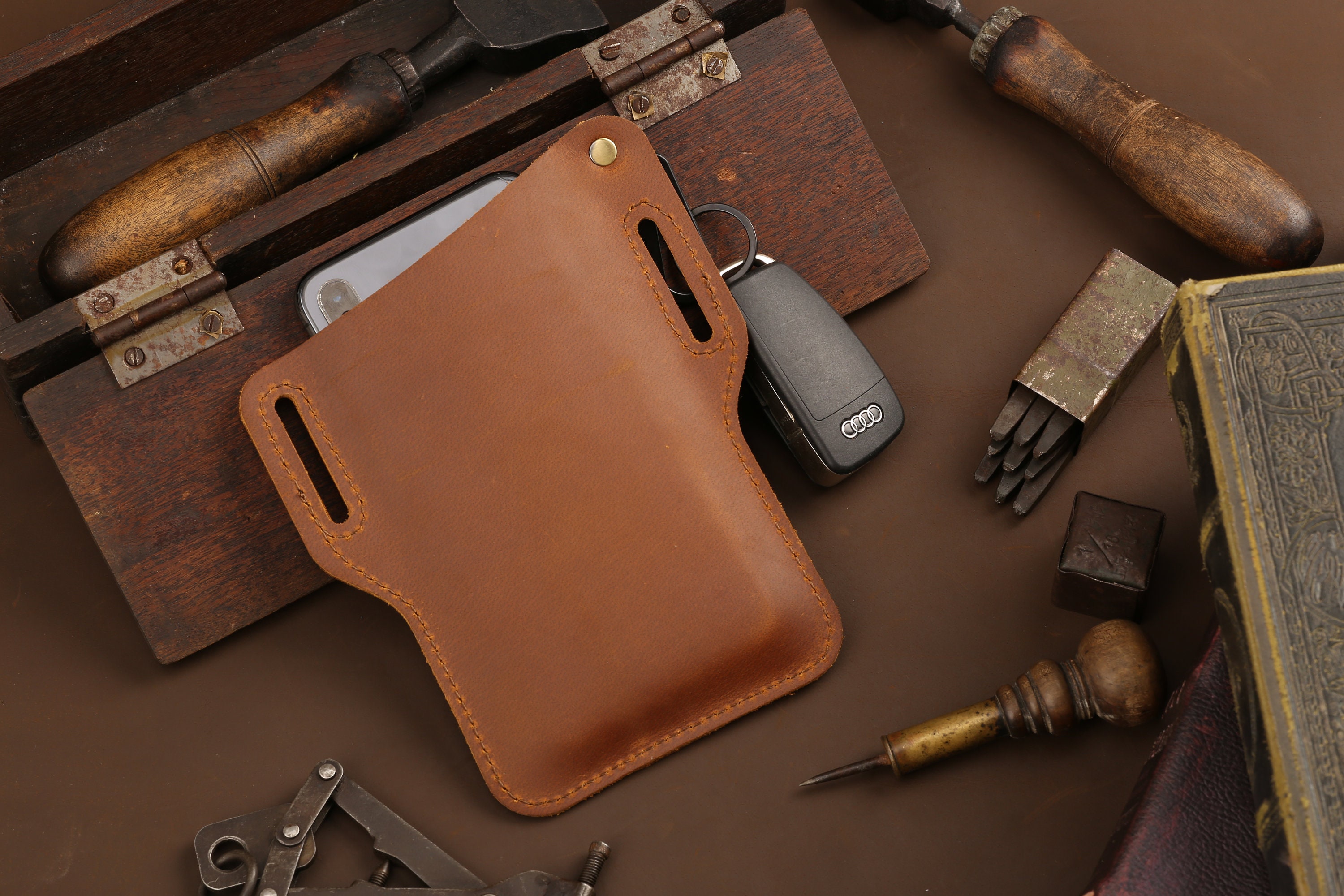 Leather Cell Phone Case Holster EDC Protection Sheath With Key Etsy UK