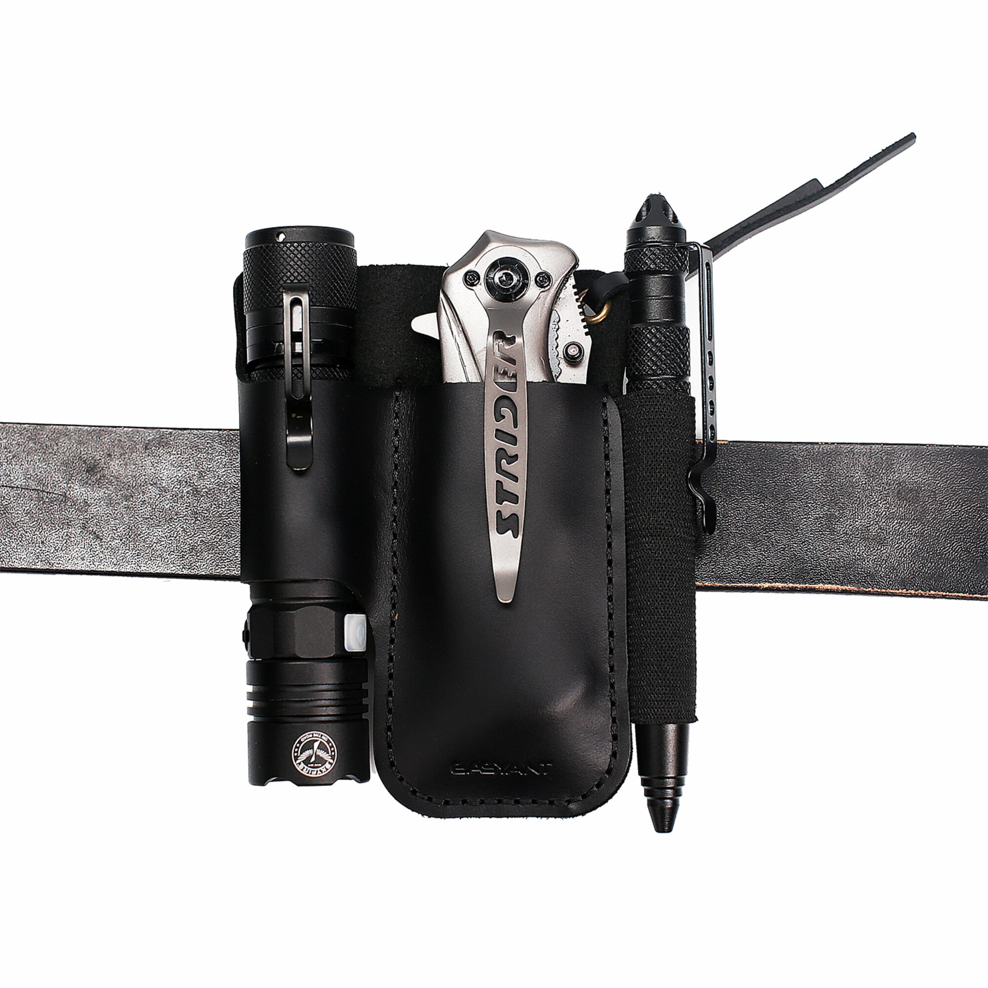 Edc Pocket Organizer Leather Sheath Folding Knife Tactical Pen