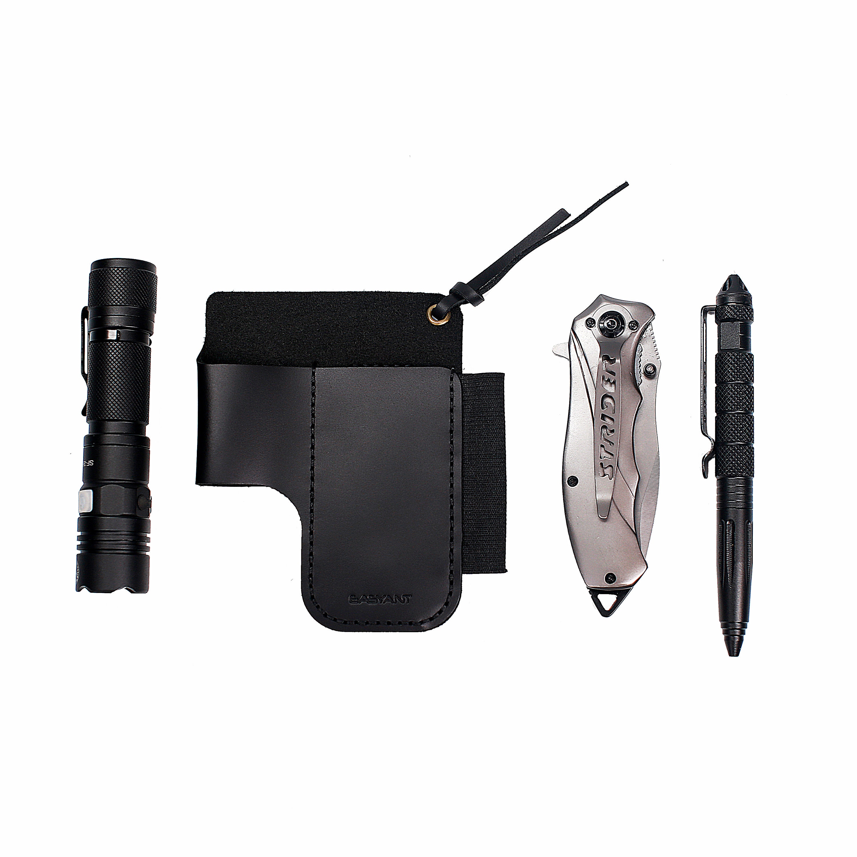 Edc Pocket Organizer Leather Sheath Folding Knife Tactical Pen