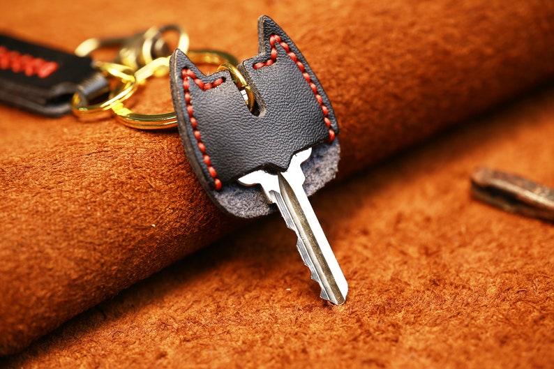 Leather Key Cap Leather Bat for Men Key Covers Keychain Holder Organizer image 1