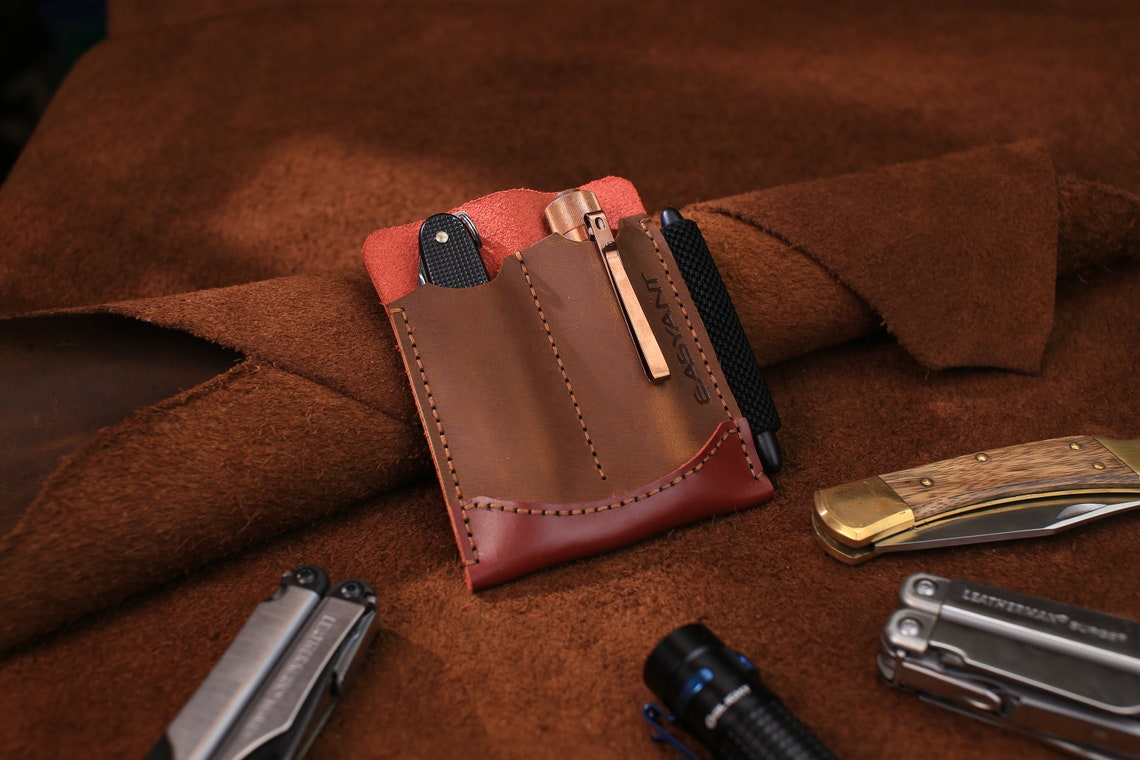 Leather Pocket Organizer Sleeve EDC Knife Sheath Carrier Protector