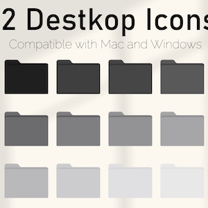 May include: Twelve black, gray, and white folder icons for desktop use. Compatible with Mac and Windows.