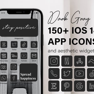 Dark Gray Ios 14 App Icons for Men | Iphone Icons Aesthetic | Ios 14 App Covers | Ios 14 Custom Icons | Ios 14 Widgets