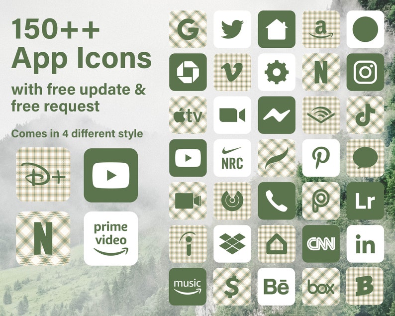Green Plaid IOS 14 App Icon Packiphone App Icon Theme Green Etsy